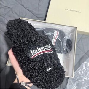 Balenciaga Black Textured Slides